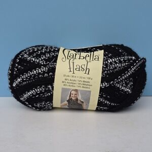 Starbella Flash Yarn Starry Black Metallic Silver 33 Yards Bulky Acrylic
